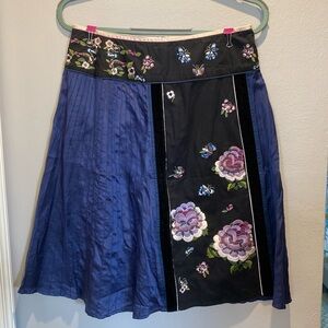 Silk, cotton, and velvet embroidered skirt